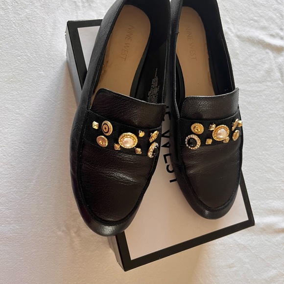 Embellished black leather loafers (size 8) by Nine West. Like new, lightly used. - Picture 3 of 4